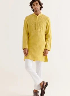 Mustard Yellow Block Printed Dori Embroidered Kurta Set
