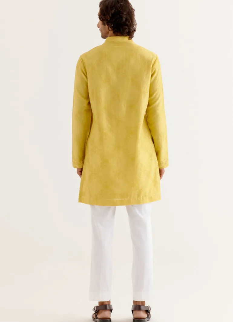Mustard Yellow Block Printed Dori Embroidered Kurta Set