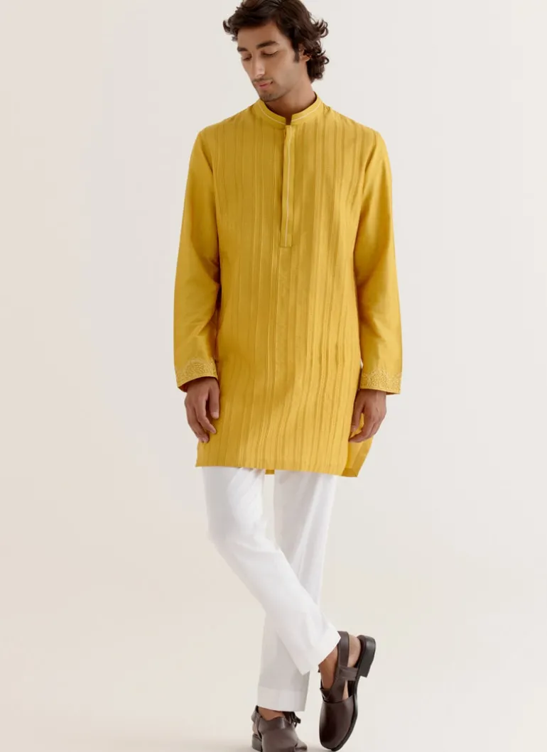 Mustard Yellow Pin Tuck Kurta Set