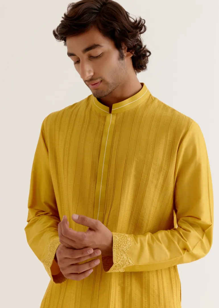 Mustard Yellow Pin Tuck Kurta Set