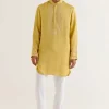 Mustard Yellow Silk Satin Dori Embroidered Kurta Set