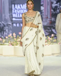 Najia Off White Choli With Embroidered Sari Set