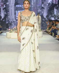 Najia Off White Choli With Embroidered Sari Set