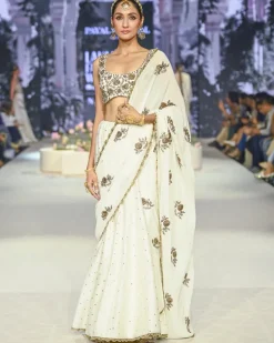 Najia Off White Choli With Embroidered Sari Set