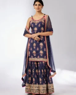 Navy Advika Strappy Gharara Set