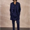 Navy Basic Pin tucks Nehru Jacket Set