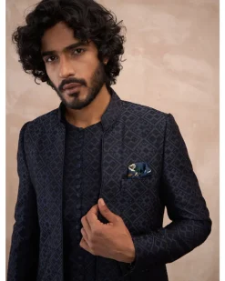 Navy Black Delicate Kairos Lupi Button Kurta Set