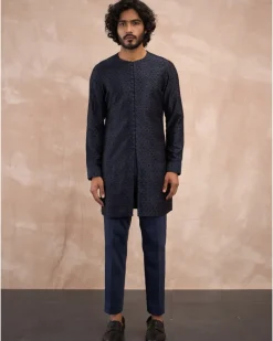 Navy Black Delicate Kairos Lupi Button Kurta Set