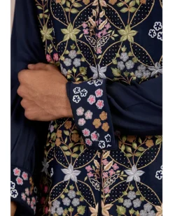 Navy Bloom Nehru Jacket Set