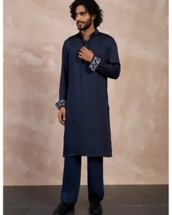 Navy Bloom Nehru Jacket Set