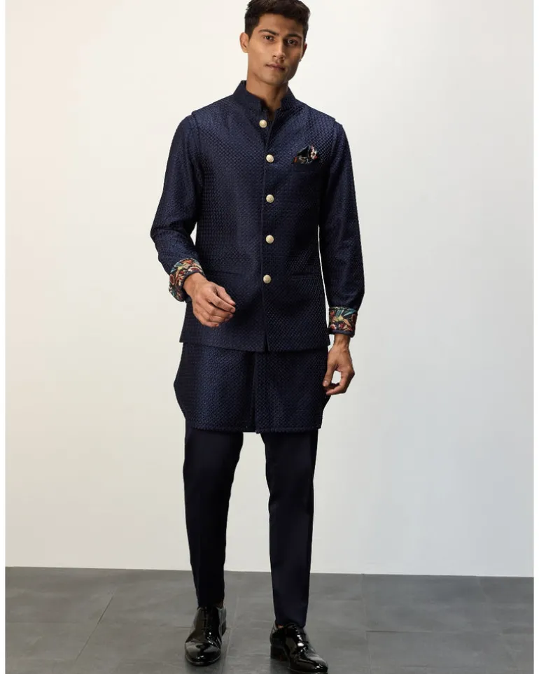 Navy Blue Chanderi Inara Straight Kurta Set