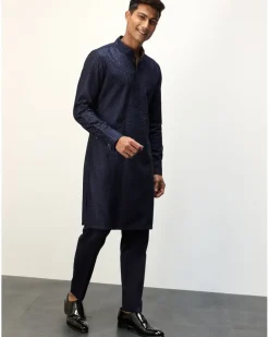 Navy Blue Chanderi Inara Straight Kurta Set