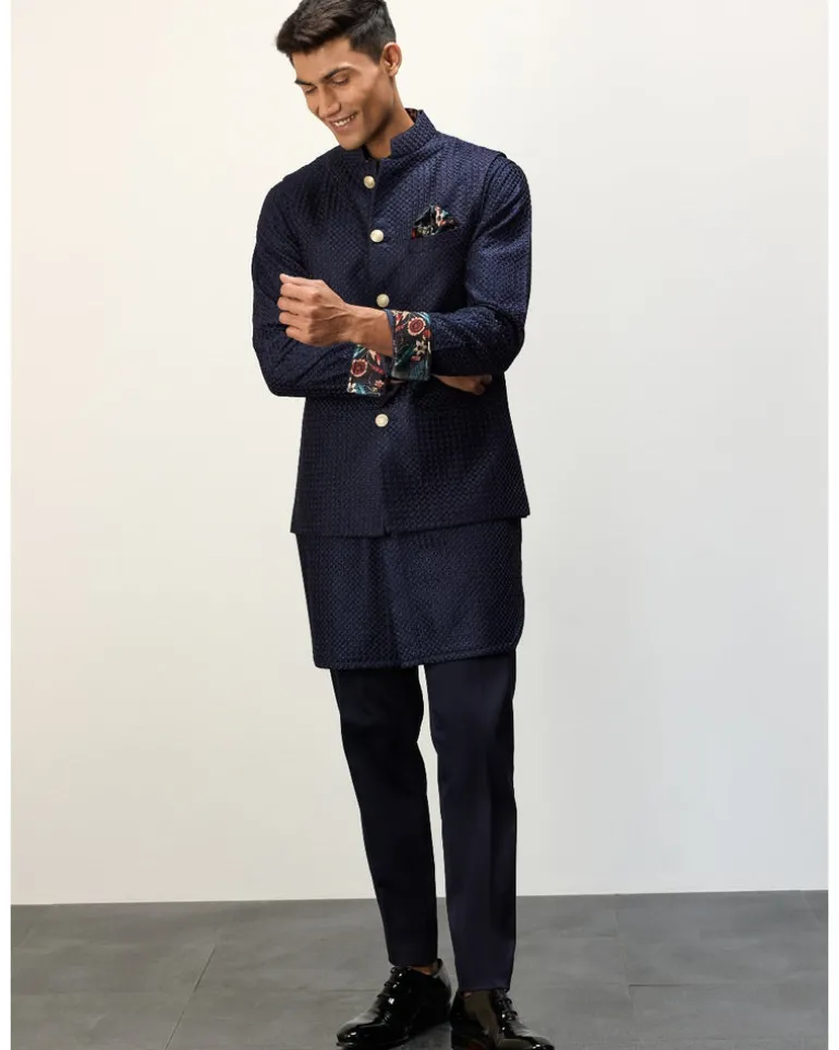 Navy Blue Chanderi Inara Straight Kurta Set