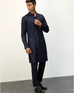 Navy Blue Chanderi Inara Straight Kurta Set