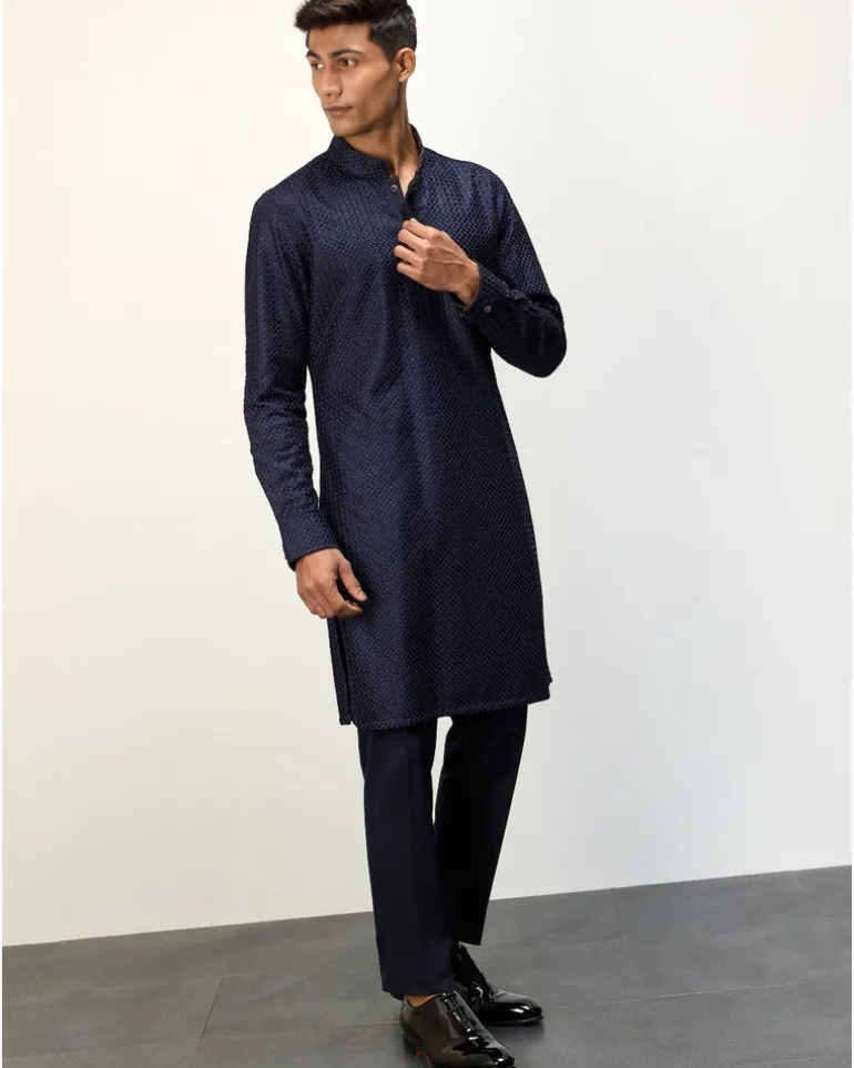 Navy Blue Chanderi Inara Straight Kurta Set