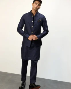 Navy Blue Chanderi Inara Straight Kurta Set