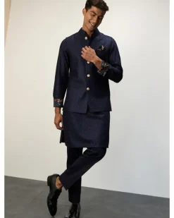 Navy Blue Chanderi Inara Straight Kurta Set