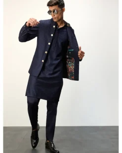 Navy Blue Chanderi Inara Straight Kurta Set