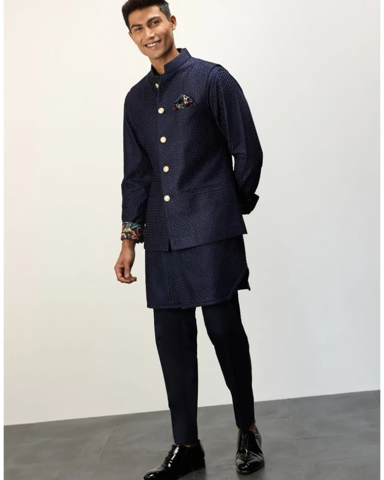 Navy Blue Chanderi Inara Straight Kurta Set