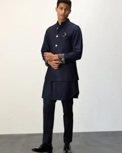 Navy Blue Chanderi Inara Straight Kurta Set