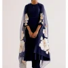 Navy Blue Cotton Silk Blend Hand-Painted Anarkali Set
