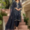 Navy Blue Embroidered Raya Kurti Set