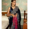 Navy Blue Embroidered Velvet Sari Set