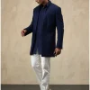 Navy Blue Jaal Luppi Button Kurta Set