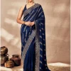 Navy Blue Jacquard Sari Set