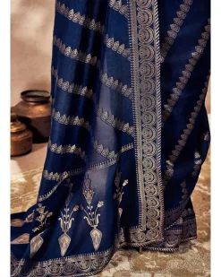 Navy Blue Jacquard Sari Set