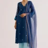 Navy Blue Kota Dori Embroidered Kurta Set