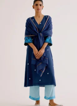 Navy Blue Kota Dori Embroidered Kurta Set
