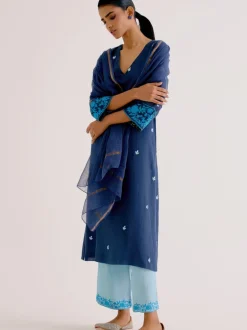 Navy Blue Kota Dori Embroidered Kurta Set