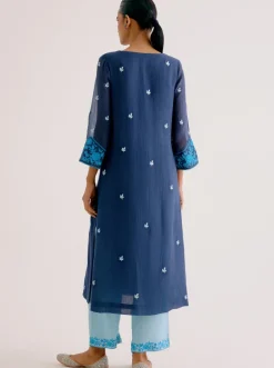 Navy Blue Kota Dori Embroidered Kurta Set