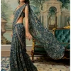 Navy Blue Printed Pre-Stitch Sari Set