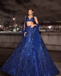 Navy Blue Sequin Lehenga Set