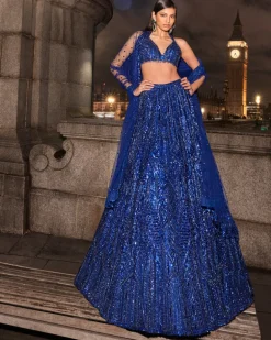 Navy Blue Sequin Lehenga Set