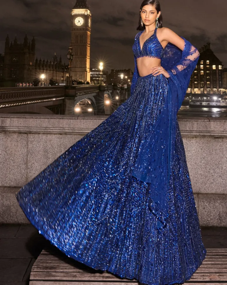 Navy Blue Sequin Lehenga Set