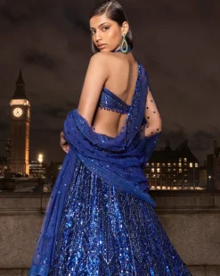 Navy Blue Sequin Lehenga Set