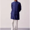 Navy Blue Silk Chanderi Kurta And Embroidered Bandi Set