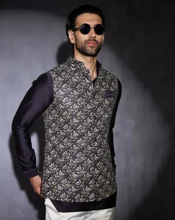 Navy Blue Tropical Kurta Set