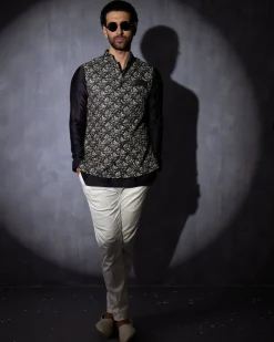 Navy Blue Tropical Kurta Set