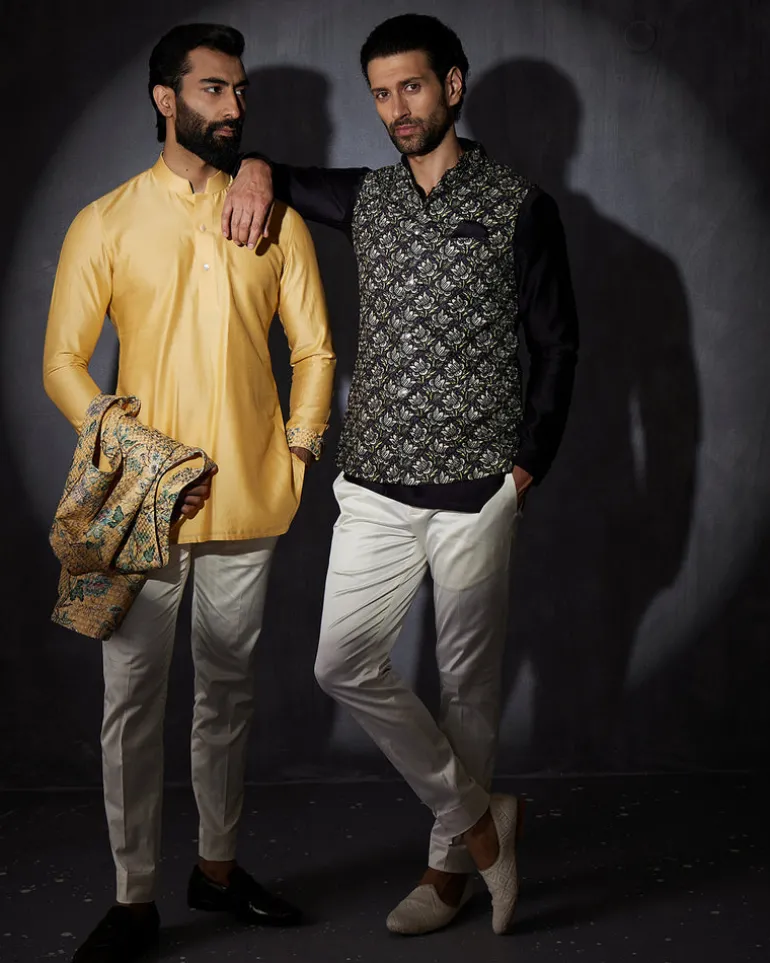 Navy Blue Tropical Kurta Set