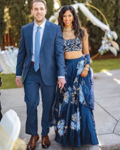 Navy Chanderi Silk Skirt Set