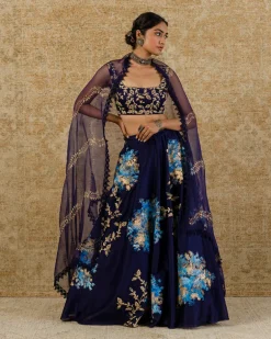 Navy Chanderi Silk Skirt Set