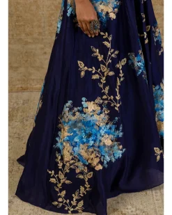 Navy Chanderi Silk Skirt Set