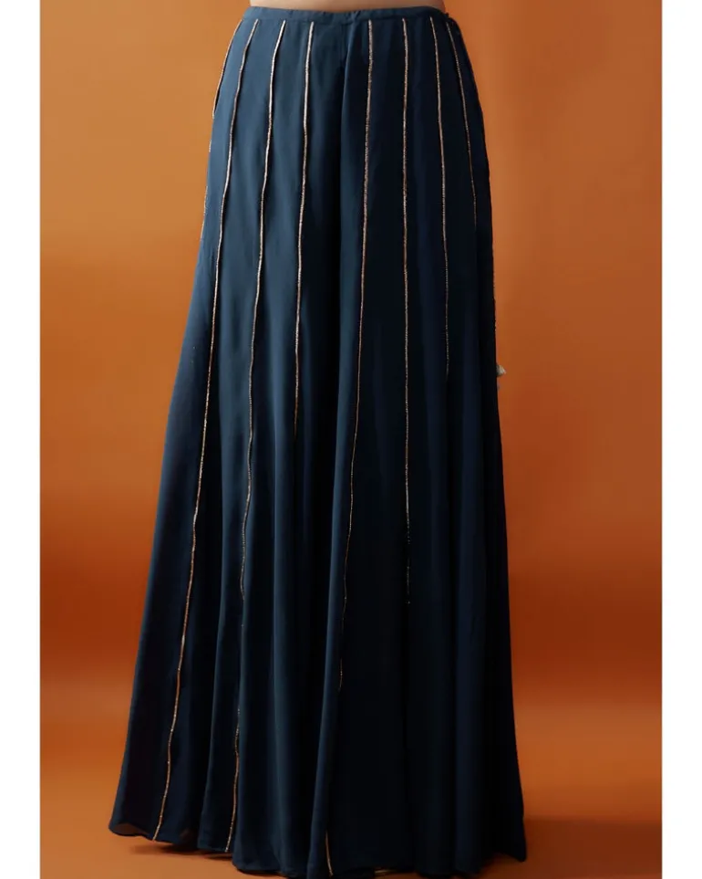 Navy Embroidered Kurta And Sharara Set