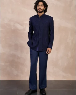 Navy Half Moon Dori Bandhgala Set