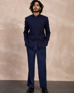 Navy Half Moon Dori Bandhgala Set