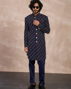 Navy Nerds Edge cut Achkan Set